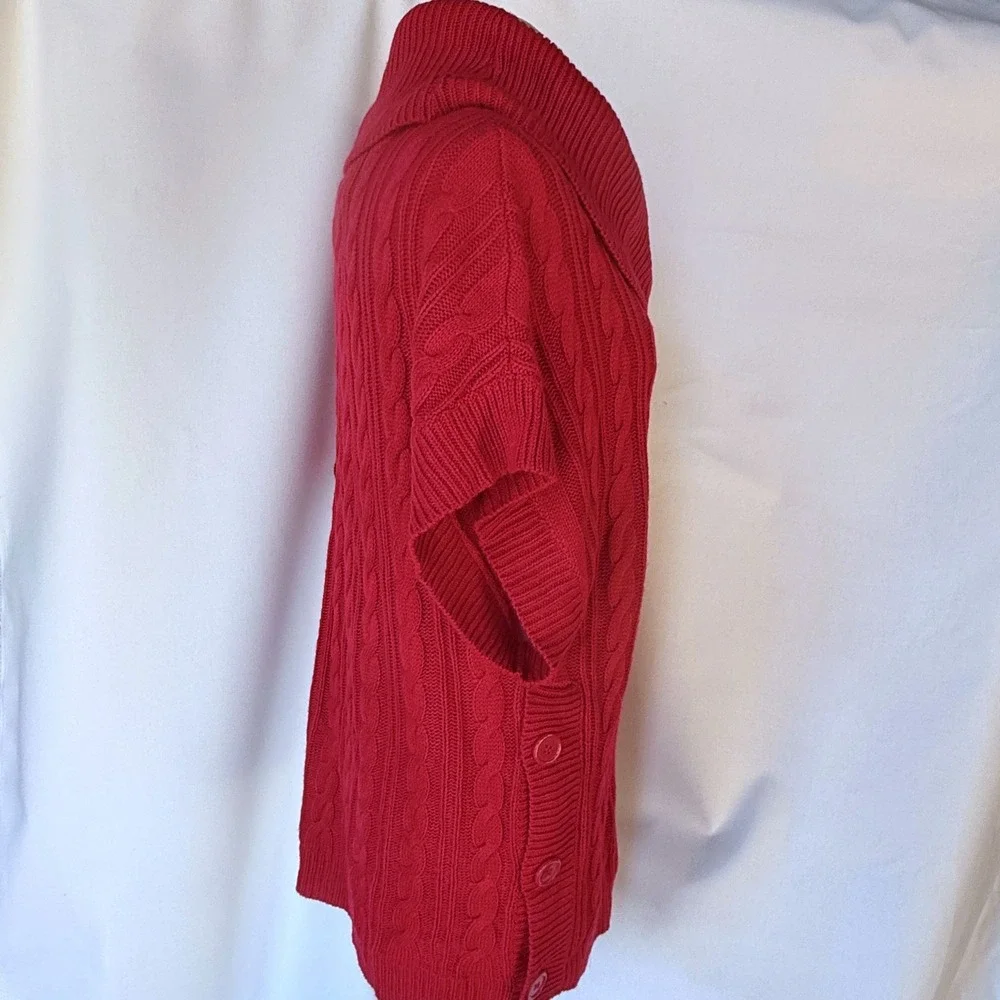 Nicole Miller Womens Red Cable‎ Knit Cowl Turtleneck Sweater L Oversized Hipster